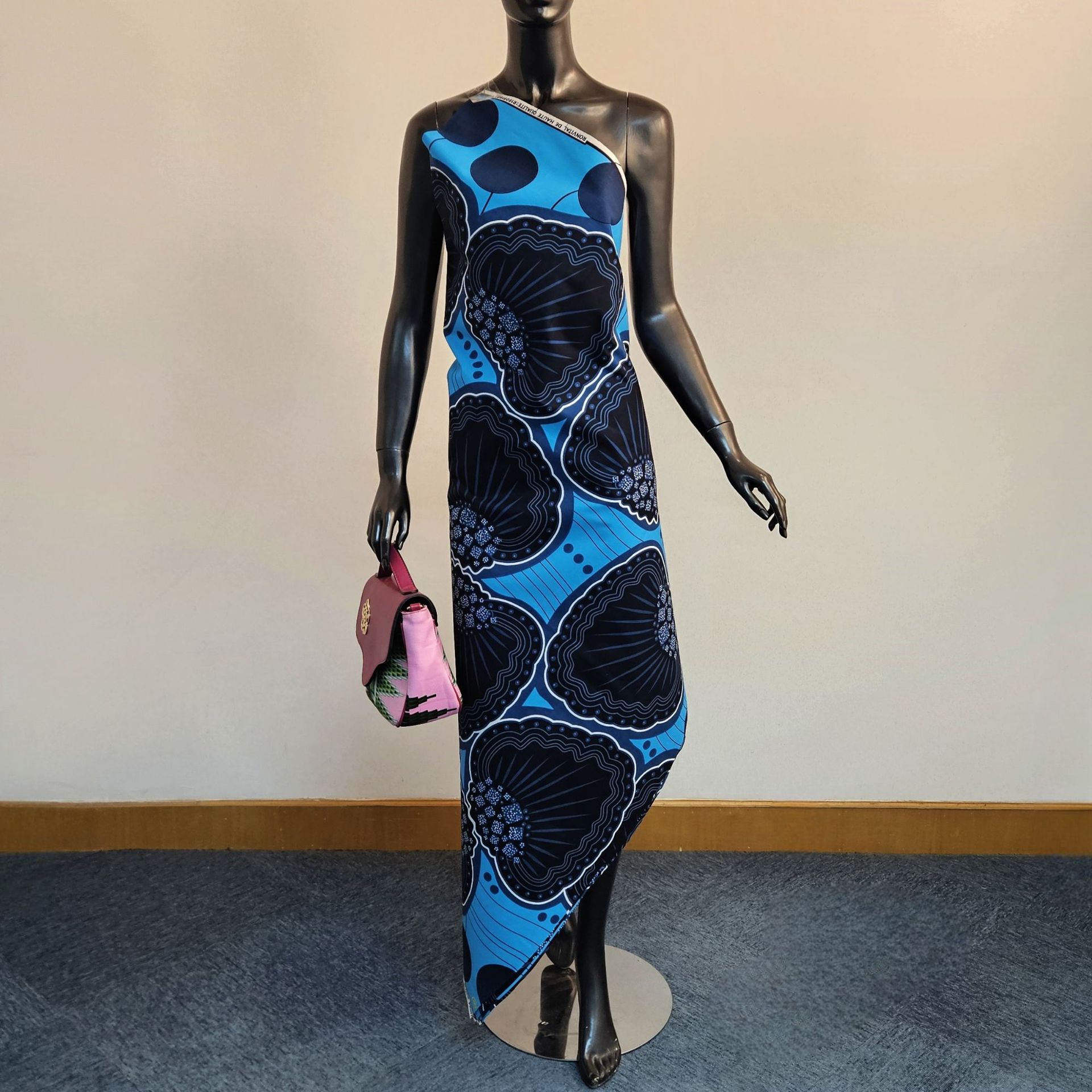 Sewing Batik Fabric - Siyah Baskılı Mavi Pamuk Afrika Balmumu