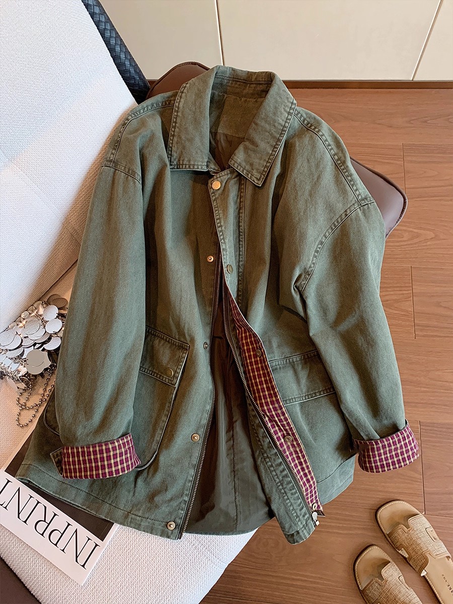 Sewing Jackets - Vintage Ordu Yeşili Kot Ceket Kadın