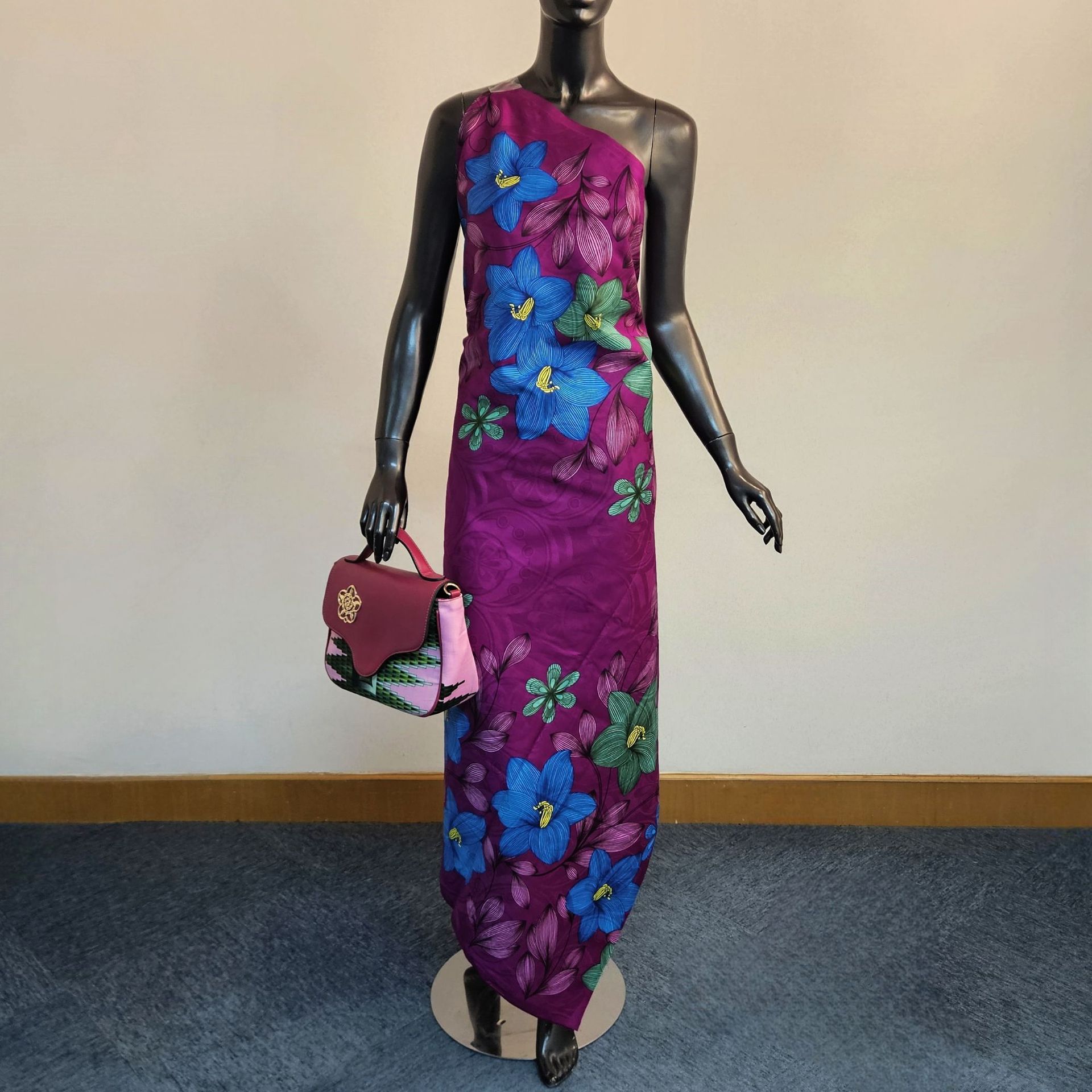 Sewing Jackets - Mor Mavi Pamuklu Afrika Baskılı Kumaş