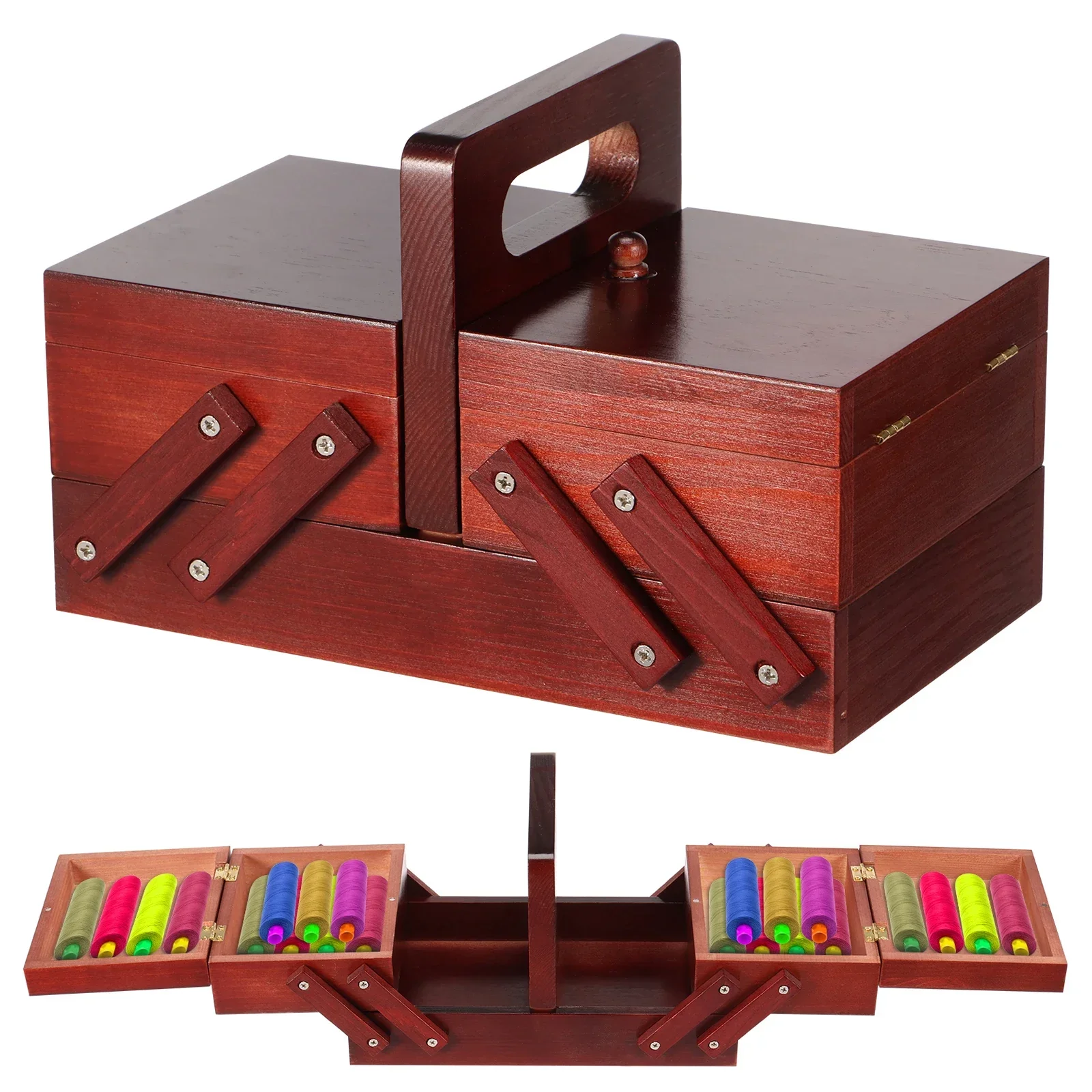 Bobbin Organizer Box - Genişletilebilir Dikiş İpliği Kutusu Ahşap Vintage