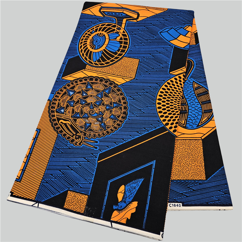 Sewing Batik Fabric - Soyut Baskılı Mavi Pamuklu Afrika Balmumu
